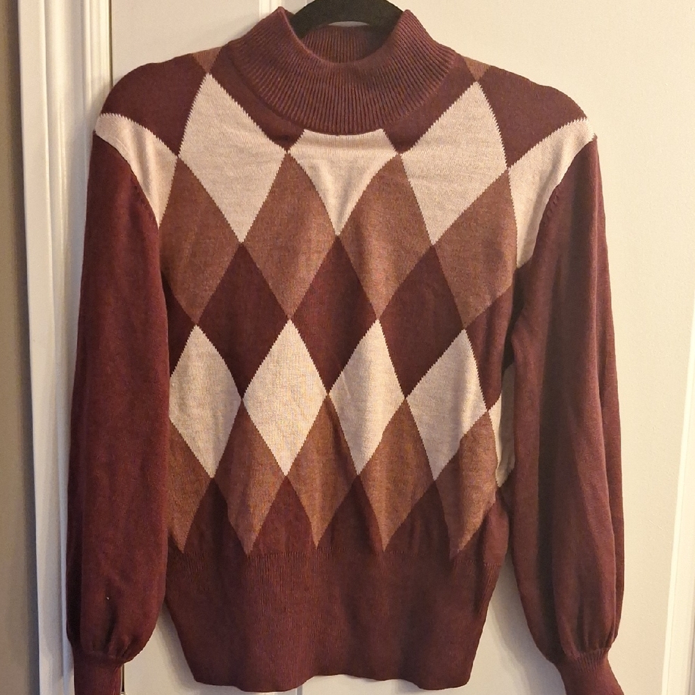 Joe Fresh Burgundy Argyle Mock Neck Sweater